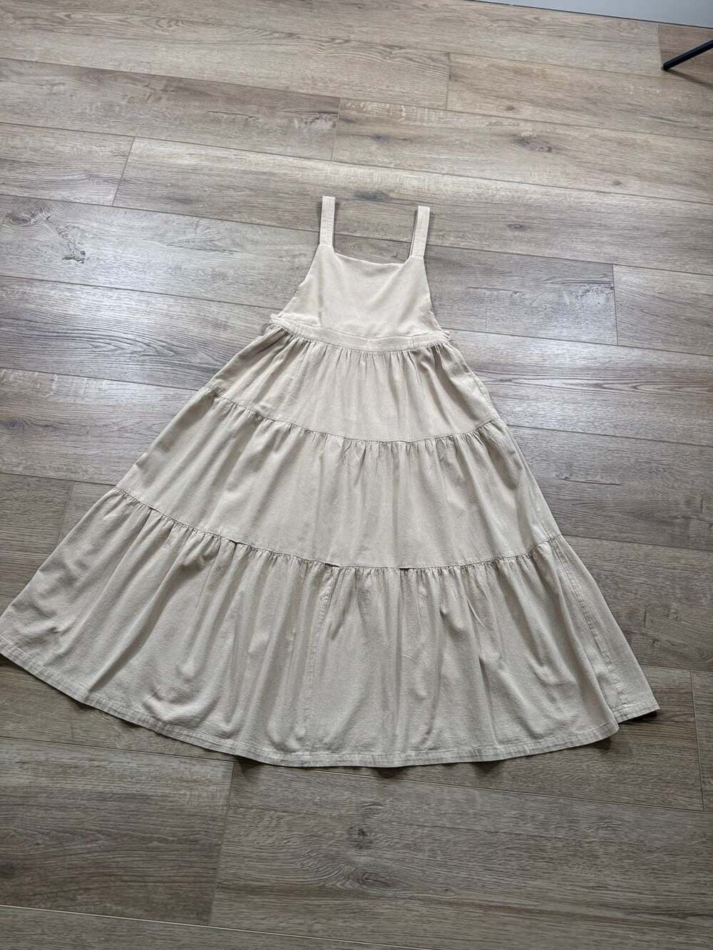 Polagram Beige Tiered Midi Pinafore Dress with Pockets - Picture 7 of 15